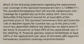 Which of the following statements regarding the replacement cost coverage of the standard homeowners form is CORRECT? I. The standard homeowners form will provide replacement cost coverage for a partial loss up to the policy limit, minus any deductible if the home is insured for at least 80% of the purchase price. II. The standard homeowners form will cover the cost of required repairs for a partial loss up to the policy limit, minus any deductible without any deduction for depreciation if the home is insured for at least 80% of the replacement cost of the dwelling. III. Financial planners need to recommend at least 100% of the replacement cost value of the home with regard to homeowners insurance coverage recommendations.