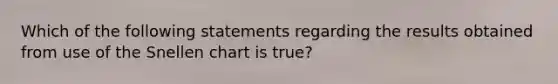 Which of the following statements regarding the results obtained from use of the Snellen chart is true?