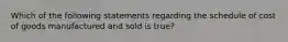 Which of the following statements regarding the schedule of cost of goods manufactured and sold is true?