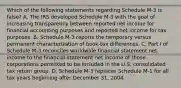 Which of the following statements regarding Schedule M-3 is false? A. The IRS developed Schedule M-3 with the goal of increasing transparency between reported net income for financial accounting purposes and reported net income for tax purposes. B. Schedule M-3 reports the temporary versus permanent characterization of book-tax differences. C. Part I of Schedule M-3 reconciles worldwide financial statement net income to the financial statement net income of those corporations permitted to be included in the U.S. consolidated tax return group. D. Schedule M-3 replaces Schedule M-1 for all tax years beginning after December 31, 2004.