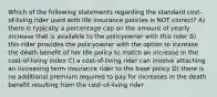 Which of the following statements regarding the standard cost-of-living rider used with life insurance policies is NOT correct? A) there is typically a percentage cap on the amount of yearly increase that is available to the policyowner with this rider B) this rider provides the policyowner with the option to increase the death benefit of her life policy to match an increase in the cost-of-living index C) a cost-of-living rider can involve attaching an increasing term insurance rider to the base policy D) there is no additional premium required to pay for increases in the death benefit resulting from the cost-of-living rider