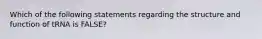 Which of the following statements regarding the structure and function of tRNA is FALSE?