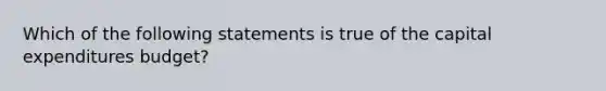 Which of the following statements is true of the <a href='https://www.questionai.com/knowledge/kKtWHhZ7f4-capital-expenditures-budget' class='anchor-knowledge'>capital expenditures budget</a>?