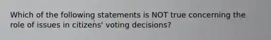 Which of the following statements is NOT true concerning the role of issues in citizens' voting decisions?