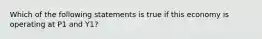 Which of the following statements is true if this economy is operating at P1 and Y1?