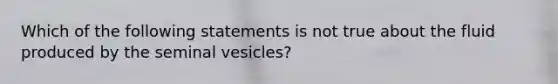 Which of the following statements is not true about the fluid produced by the seminal vesicles?