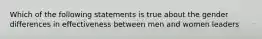 Which of the following statements is true about the gender differences in effectiveness between men and women leaders