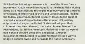 Which of the following statements is true of the Ghost Dance movement? Crazy Horse introduced it to the Great Plains during battle as a major fighting technique that involved large amounts of weapons. It directly led to the Sand Creek Massacre, leading the federal government to first dispatch troops to the West. It sparked a series of brutal Indian attacks upon U.S. military outposts out of anger the United States had adopted their culture as their own. Alarmed, the Indian Bureau banned it on reservations, but Native Americans defied the order as legend had it that it brought prosperity and peace. Christian missionaries introduced it to Lakota reservations as a way to bridge a cultural divide and persuade the Native Americans.