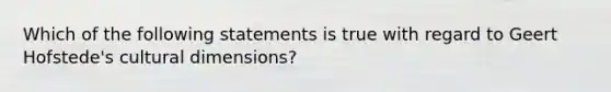 Which of the following statements is true with regard to Geert Hofstede's cultural dimensions?