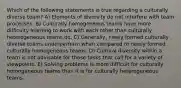 Which of the following statements is true regarding a culturally diverse team? A) Elements of diversity do not interfere with team processes. B) Culturally homogeneous teams have more difficulty learning to work with each other than culturally heterogeneous teams do. C) Generally, newly formed culturally diverse teams underperform when compared to newly formed culturally homogeneous teams. D) Cultural diversity within a team is not advisable for those tasks that call for a variety of viewpoints. E) Solving problems is more difficult for culturally homogeneous teams than it is for culturally heterogeneous teams.