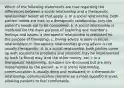 Which of the following statements are true regarding the differences between a social relationship and a therapeutic relationship? Select all that apply. a. In a social relationship, both parties' needs are met; in a therapeutic relationship, only the patient's needs are to be considered. b. A social relationship is instituted for the main purpose of exploring one member's feelings and issues; a therapeutic relationship is instituted for the purpose of friendship. c. Giving advice is done in social relationships; in therapeutic relationships giving advice is not usually therapeutic. d. In a social relationship, both parties come up with solutions to problems and solutions may be implemented by both (a friend may lend the other money, etc.); in a therapeutic relationship, solutions are discussed but are only implemented by the patient. e. In a social relationship, communication is usually deep and evaluated; in a therapeutic relationship, communication remains on a more superficial level, allowing patients to feel comfortable.