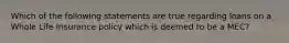 Which of the following statements are true regarding loans on a Whole Life Insurance policy which is deemed to be a MEC?