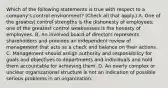 Which of the following statements is true with respect to a company's control environment? (Check all that apply.) A. One of the greatest control strengths is the dishonesty of employees; one of the greatest control weaknesses is the honesty of employees. B. An involved board of directors represents shareholders and provides an independent review of management that acts as a check and balance on their actions. C. Management should assign authority and responsibility for goals and objectives to departments and individuals and hold them accountable for achieving them. D. An overly complex or unclear organizational structure is not an indication of possible serious problems in an organization.