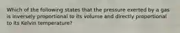 Which of the following states that the pressure exerted by a gas is inversely proportional to its volume and directly proportional to its Kelvin temperature?