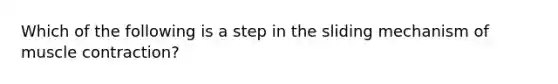 Which of the following is a step in the sliding mechanism of muscle contraction?