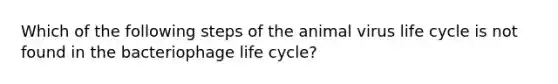 Which of the following steps of the animal virus life cycle is not found in the bacteriophage life cycle?