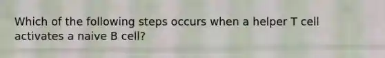 Which of the following steps occurs when a helper T cell activates a naive B cell?