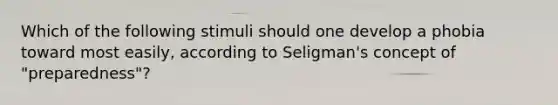 Which of the following stimuli should one develop a phobia toward most easily, according to Seligman's concept of "preparedness"?