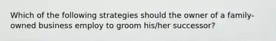 Which of the following strategies should the owner of a family-owned business employ to groom his/her successor?