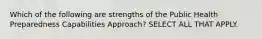 Which of the following are strengths of the Public Health Preparedness Capabilities Approach? SELECT ALL THAT APPLY.