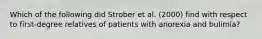 Which of the following did Strober et al. (2000) find with respect to first-degree relatives of patients with anorexia and bulimia?