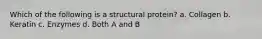 Which of the following is a structural protein? a. Collagen b. Keratin c. Enzymes d. Both A and B