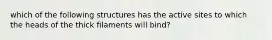 which of the following structures has the active sites to which the heads of the thick filaments will bind?