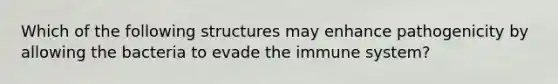 Which of the following structures may enhance pathogenicity by allowing the bacteria to evade the immune system?