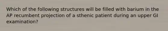 Which of the following structures will be filled with barium in the AP recumbent projection of a sthenic patient during an upper GI examination?