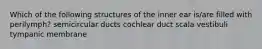 Which of the following structures of the inner ear is/are filled with perilymph? semicircular ducts cochlear duct scala vestibuli tympanic membrane