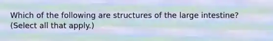 Which of the following are structures of the large intestine? (Select all that apply.)