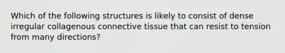 Which of the following structures is likely to consist of dense irregular collagenous connective tissue that can resist to tension from many directions?