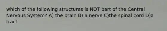 which of the following structures is NOT part of the Central Nervous System? A) the brain B) a nerve C)the spinal cord D)a tract