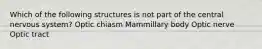 Which of the following structures is not part of the central nervous system? Optic chiasm Mammillary body Optic nerve Optic tract