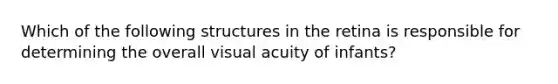 Which of the following structures in the retina is responsible for determining the overall visual acuity of infants?