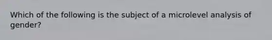 Which of the following is the subject of a microlevel analysis of gender?