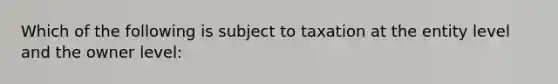 Which of the following is subject to taxation at the entity level and the owner level: