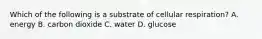 Which of the following is a substrate of cellular respiration? A. energy B. carbon dioxide C. water D. glucose