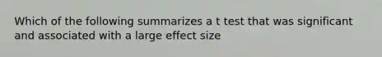 Which of the following summarizes a t test that was significant and associated with a large effect size