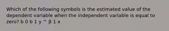 Which of the following symbols is the estimated value of the dependent variable when the independent variable is equal to zero? b 0 b 1 y ^ β 1 x