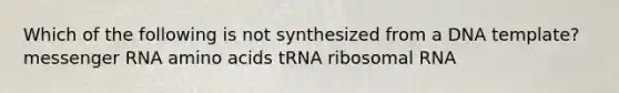 Which of the following is not synthesized from a DNA template? messenger RNA amino acids tRNA ribosomal RNA