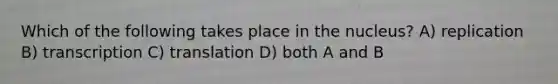 Which of the following takes place in the nucleus? A) replication B) transcription C) translation D) both A and B