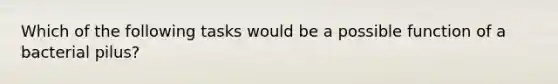 Which of the following tasks would be a possible function of a bacterial pilus?