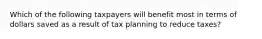 Which of the following taxpayers will benefit most in terms of dollars saved as a result of tax planning to reduce taxes?