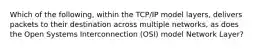 Which of the following, within the TCP/IP model layers, delivers packets to their destination across multiple networks, as does the Open Systems Interconnection (OSI) model Network Layer?