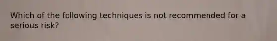 Which of the following techniques is not recommended for a serious risk?