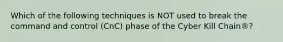 Which of the following techniques is NOT used to break the command and control (CnC) phase of the Cyber Kill Chain®?