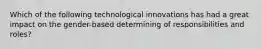 Which of the following technological innovations has had a great impact on the gender-based determining of responsibilities and roles?