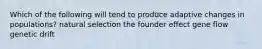 Which of the following will tend to produce adaptive changes in populations? natural selection the founder effect gene flow genetic drift