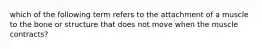 which of the following term refers to the attachment of a muscle to the bone or structure that does not move when the muscle contracts?